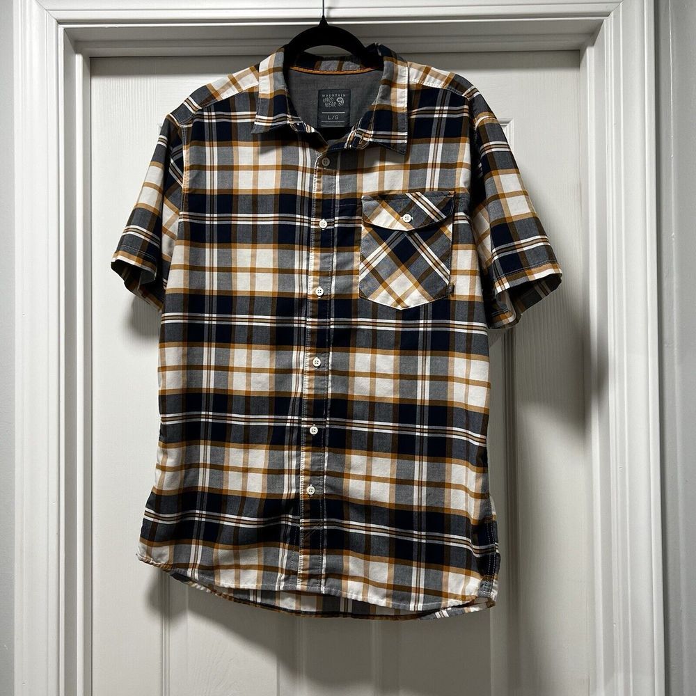 Mountain‎ hardware short sleeve blue/orange plaid button down men's Large